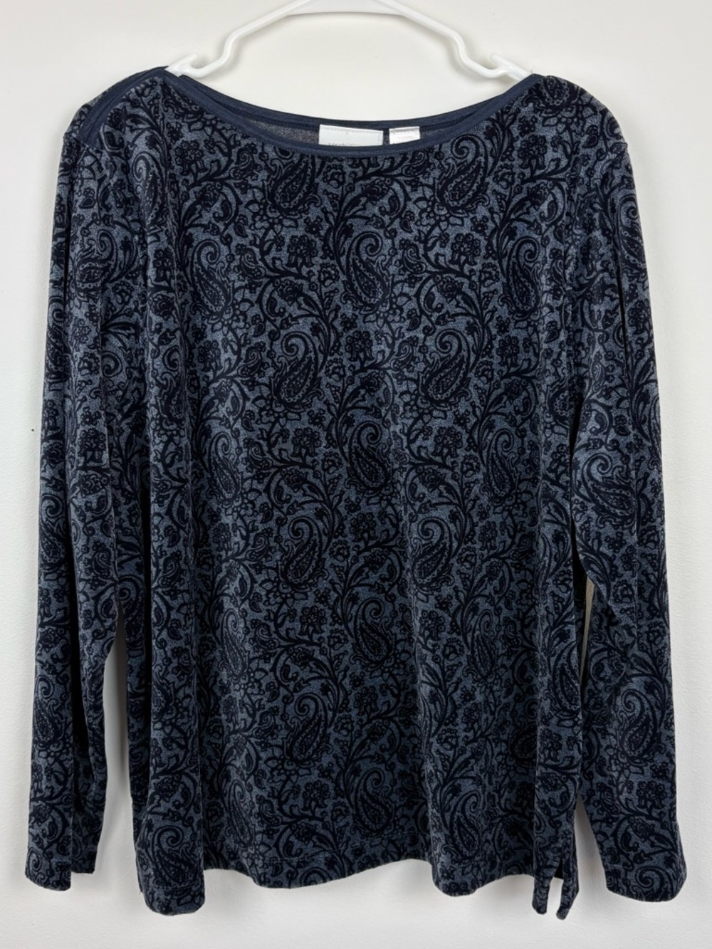 Liz Claiborne Navy Blue Velvet Paisley Long Sleeve Top Plus Size Whimsigoth 1X